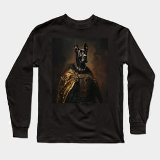 Noble Hound: Black Great Dane in Royal Attire Long Sleeve T-Shirt